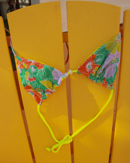 Triangle + Classic Thong - Upcycle Green Print + Neon Yellow